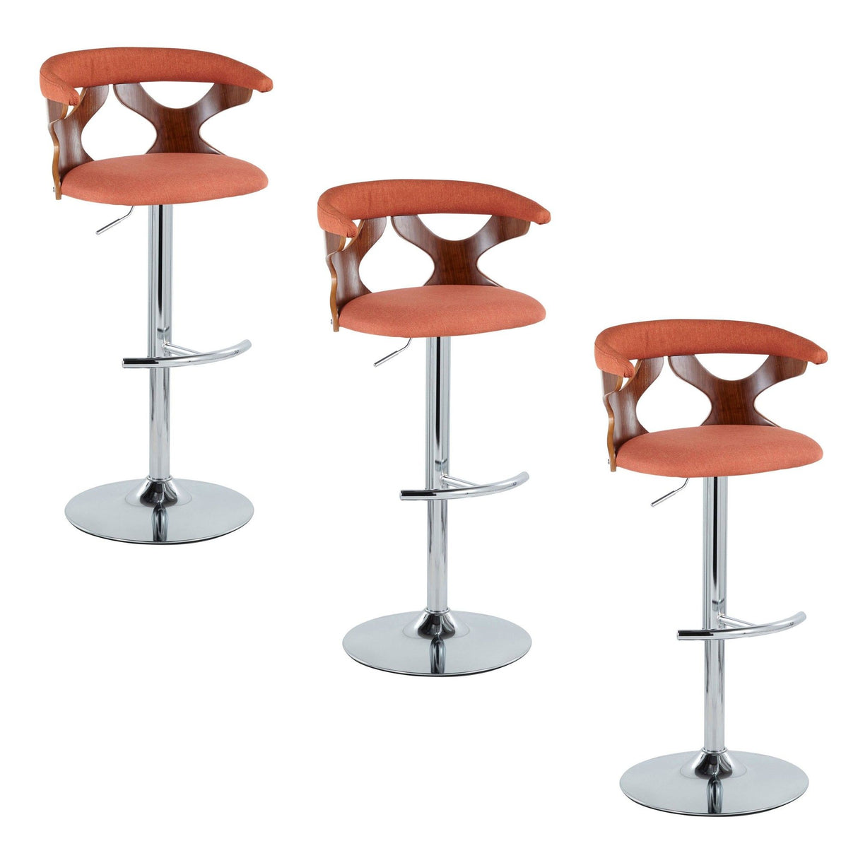 Gardenia - Adjustable Barstool - Chrome Base & Walnut Backrest