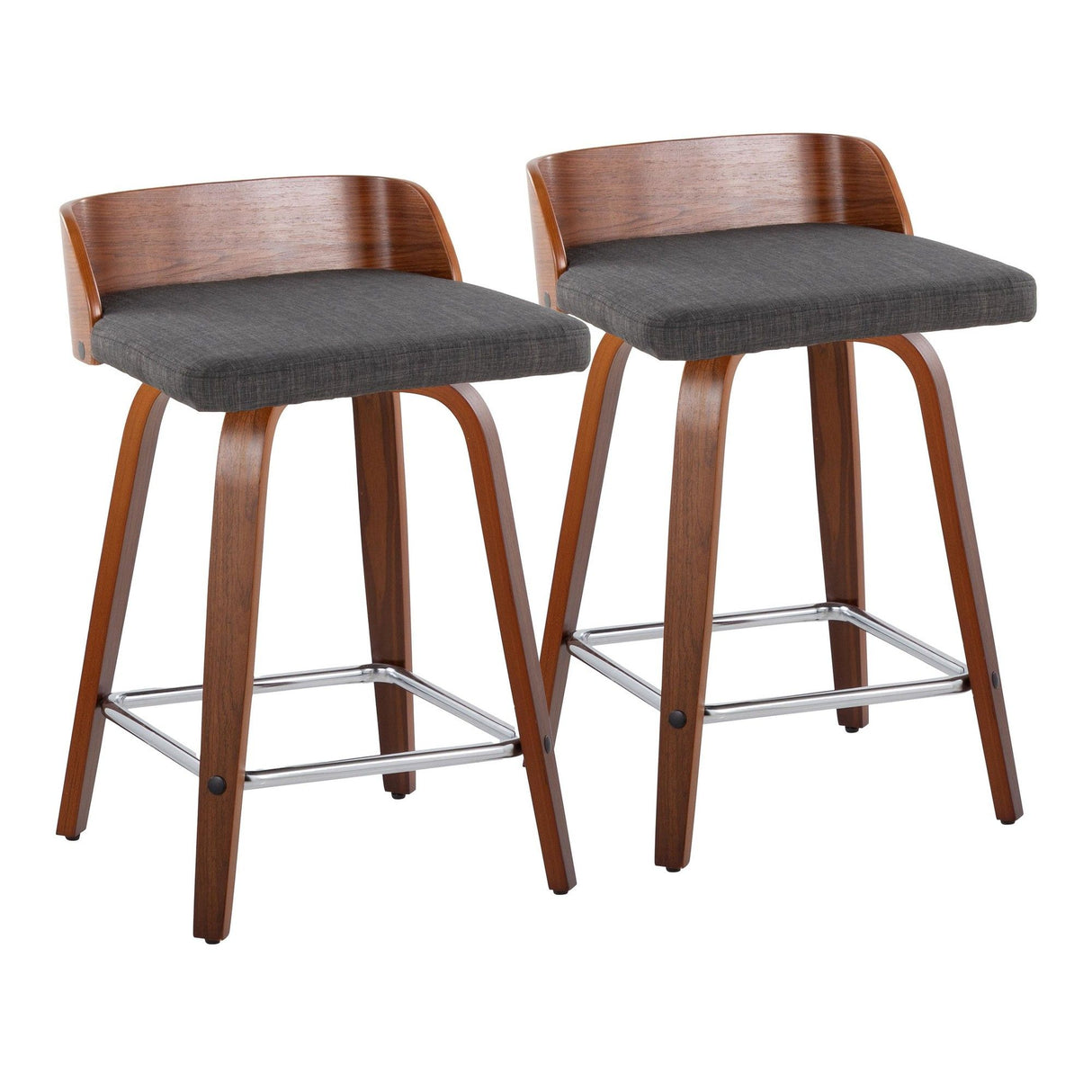 Maya - 24" Fixed-Height Counter Stool (Set of 2) - Walnut & Silver Frame