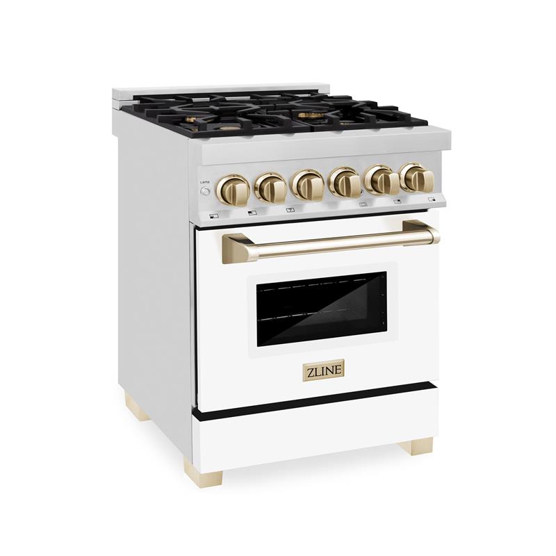 ZLINE Autograph Edition 24" 2.8 cu. ft. Dual Fuel Range with Gas Stove and Electric Oven in Stainless Steel with White Matte Door and Accents (RAZ-WM-24) [Color: Gold] - (RAZWM24G)