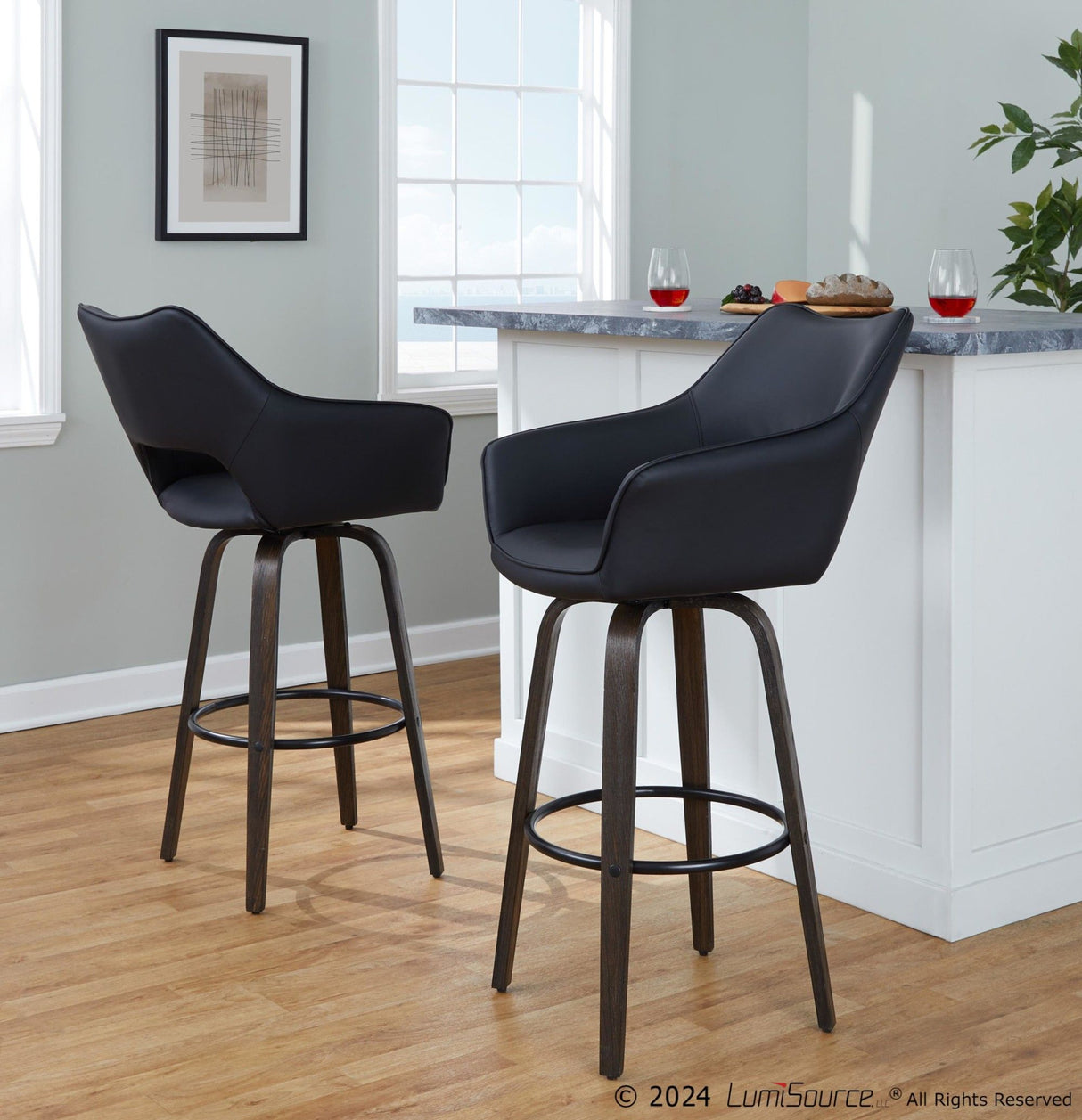 Mustang - 30" Fixed-Height Barstool With Swivel - Walnut Glazed Wood (Set of 2)