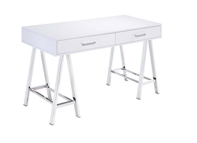 Coleen - Vanity Desk - White High Gloss & Chrome Finish