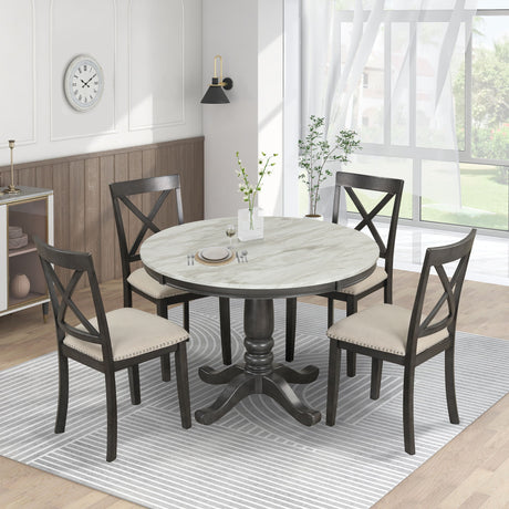 5 Pieces Dining Table And Chairs Set For 4 Persons, Kitchen Room Solid Wood Table With 4 Chairs