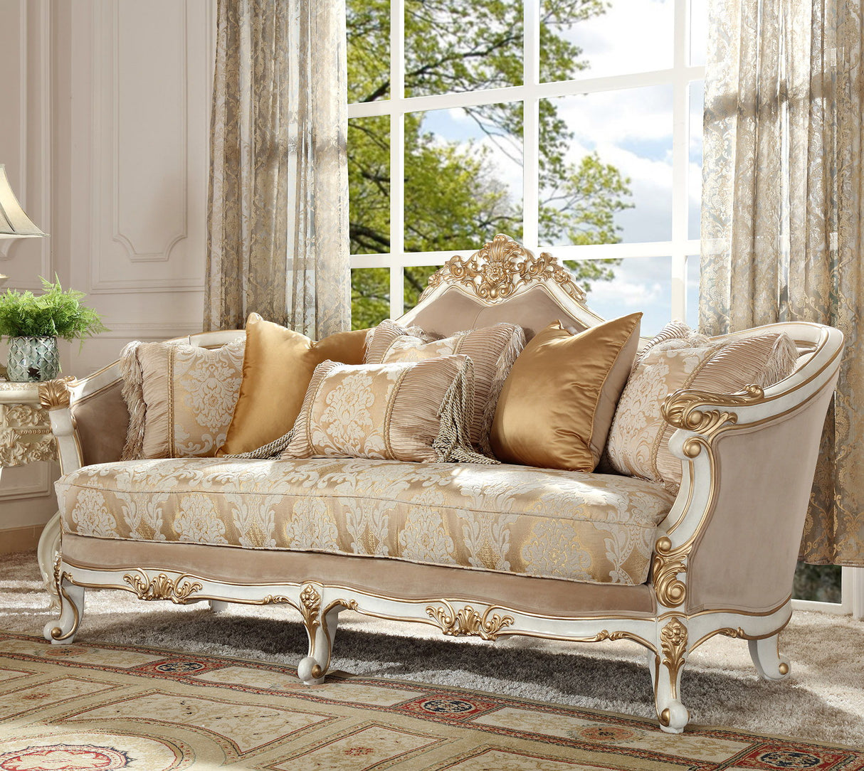 HD-2669 - 3 Piece Sofa Set - Ivory With Gold Highlight