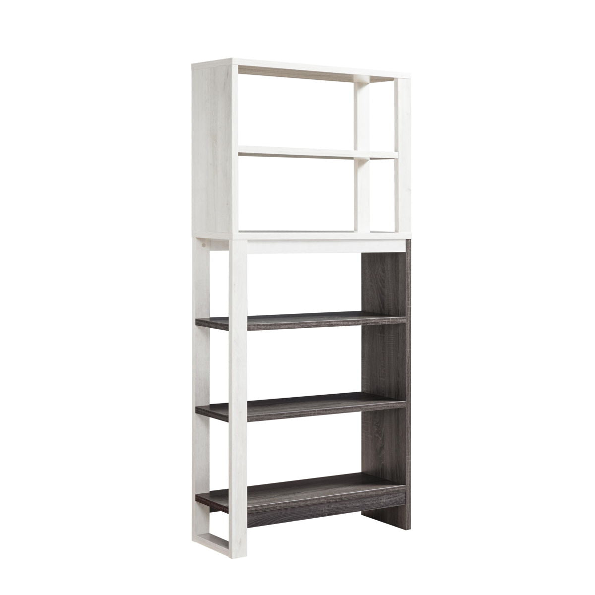 5 Tier Home Display Cabinet, Two Toned Freestanding Bookcase - White Oak / Distressed Gray