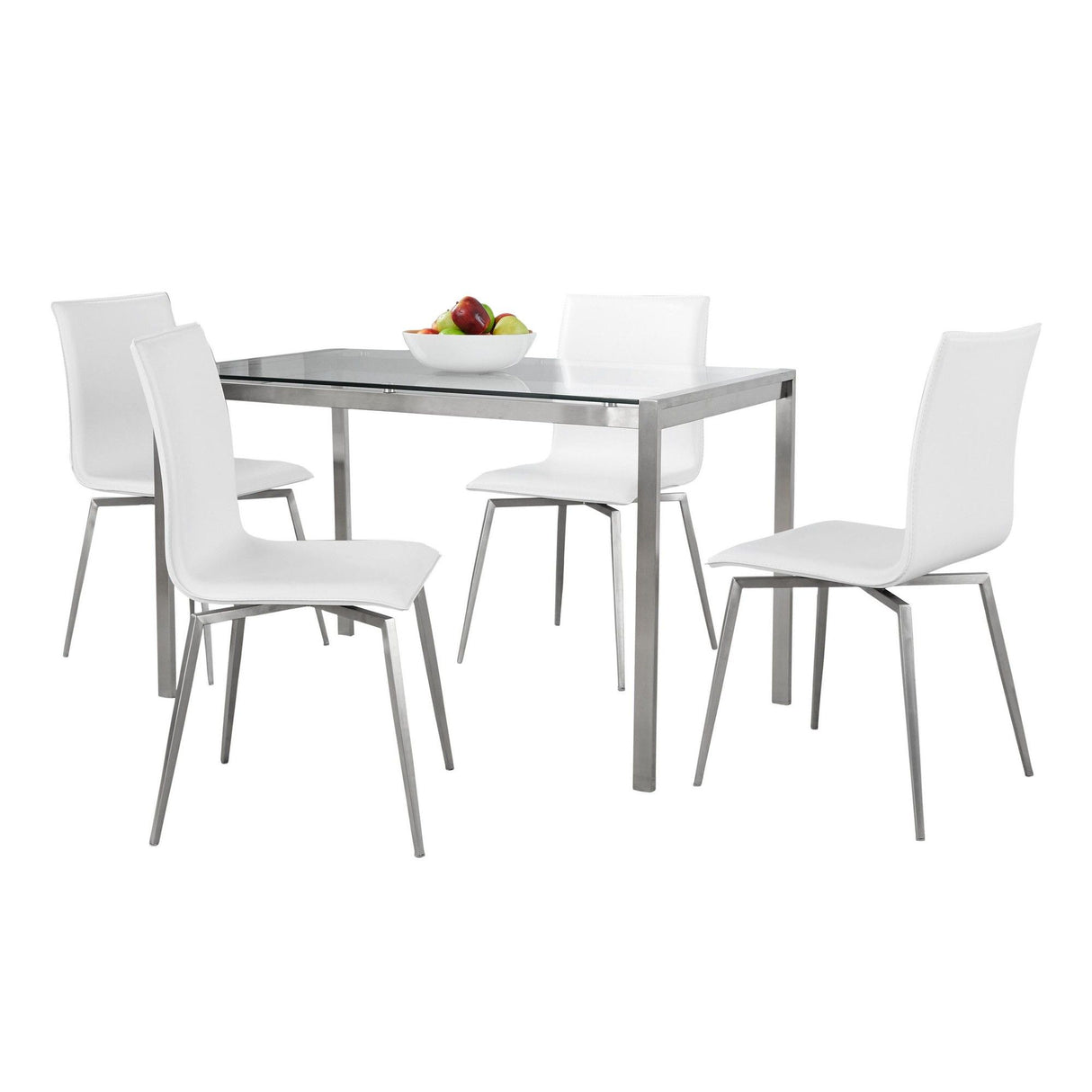 Fuji - Mason Upholstered Swivel Dining Set - Brushed Stainless Steel