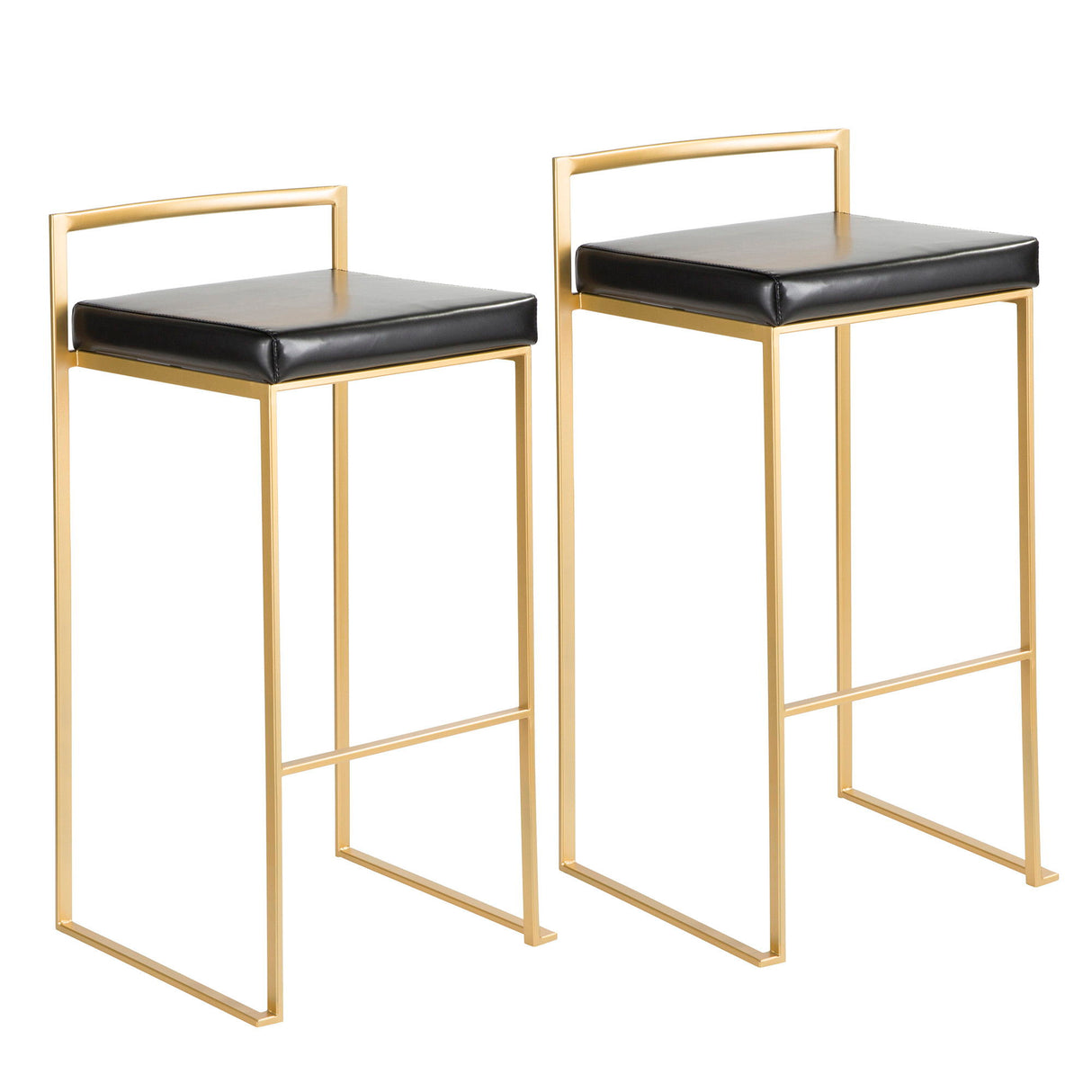 Fuji - Glam Barstool - Gold With Black Faux Leather (Set of 2)