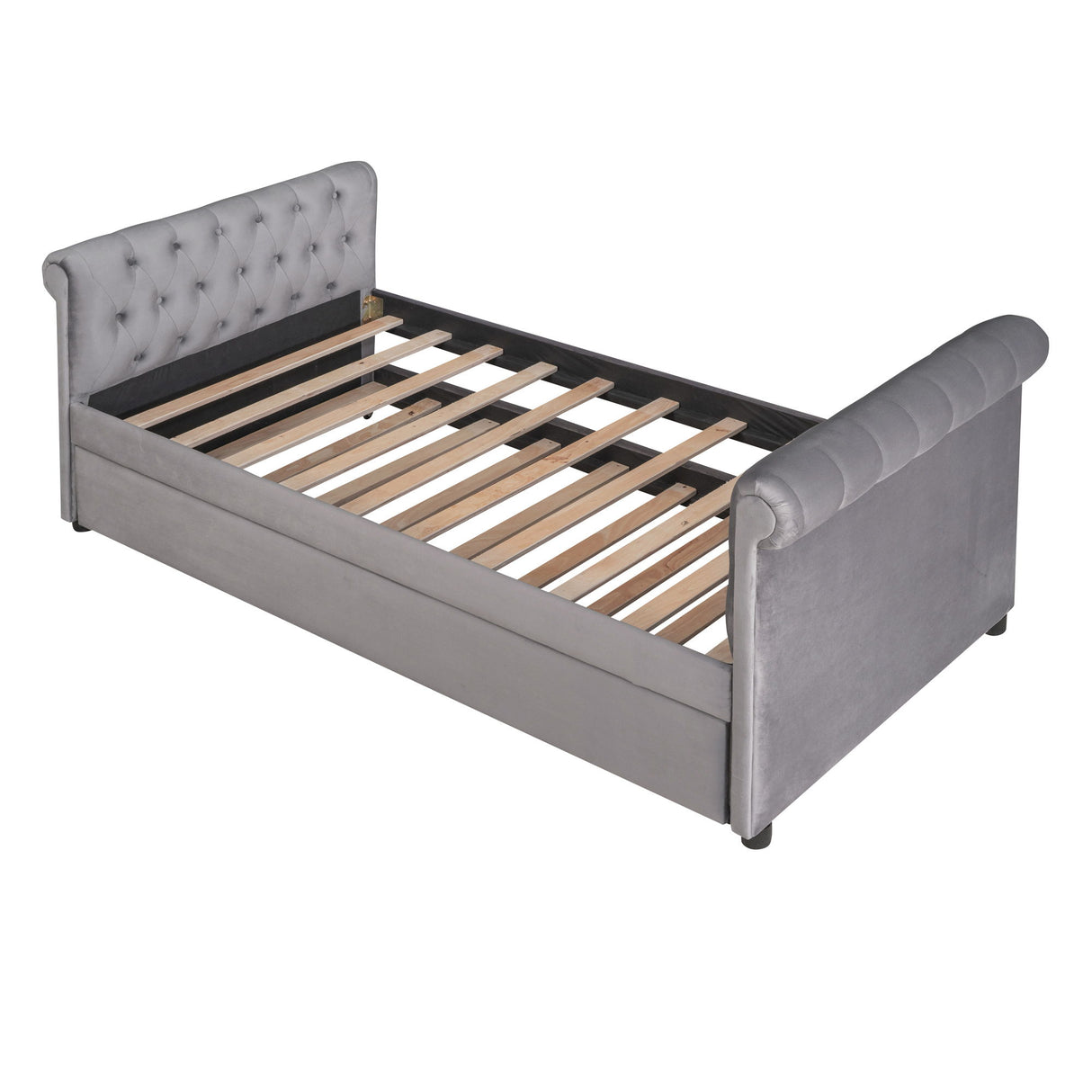 Upholstered Daybed With Trundle, Wood Slat Support