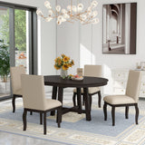 Farmhouse Dining Table Set Wood Round Extendable Dining Table And Upholstered Dining Chairs