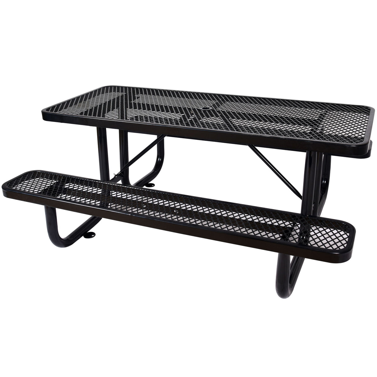 Rectangular Outdoor Steel Picnic Table With Umbrella Pole