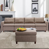 4 Seat Module Sectional Sofa Couch With 1 Ottoman For Living Room, Seat Cushion And Back Cushion Non-Removable And Non-Washable