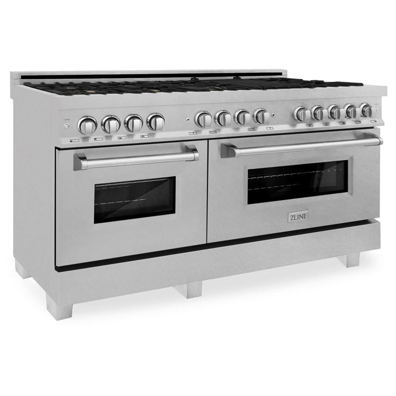 ZLINE 60 in. 7.4 cu. ft. Dual Fuel Range with Gas Stove and Electric Oven in DuraSnow Stainless Steel and Colored Door Options (RAS-60) [Color: DuraSnow Stainless Steel with Brass Burners] - (RASSNBR60)