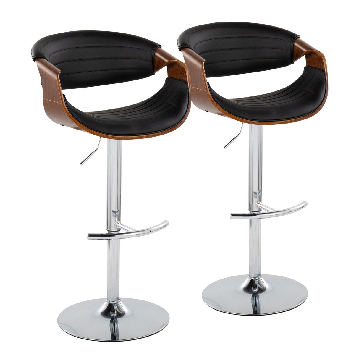 Symphony - Adjustable Barstool (Set of 2) - Chrome Base & Walnut Backrest