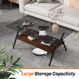 Rectangle Coffee Table With Tempered Glass Top And MDF Shelf, Modern Table For Living Room