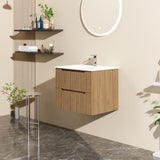 24" Wall Mount Bathroom Vanity Cabinet With - White Basin Sink Combo Floating - Walnut