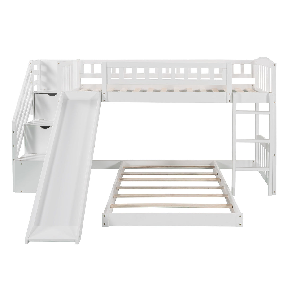 Twin Over Twin Stairway Bunk Bed With Two Drawers And Slide