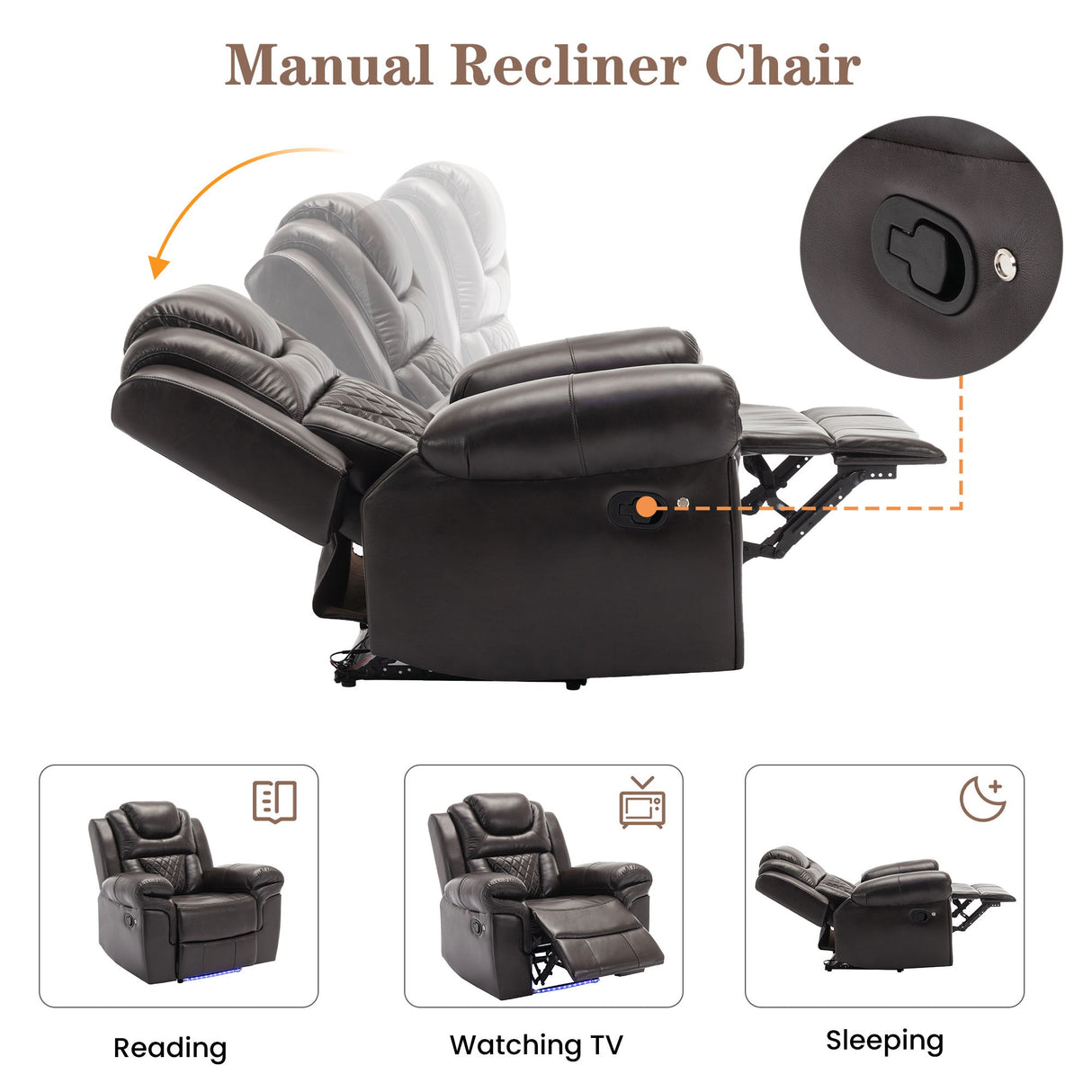 Home Theater Seating Manual Recliner Chair With Led Light Strip For Living Room