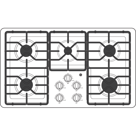 GE(R) 36" Built-In Gas Cooktop with Dishwasher-Safe Grates - (JGP3036DLWW)