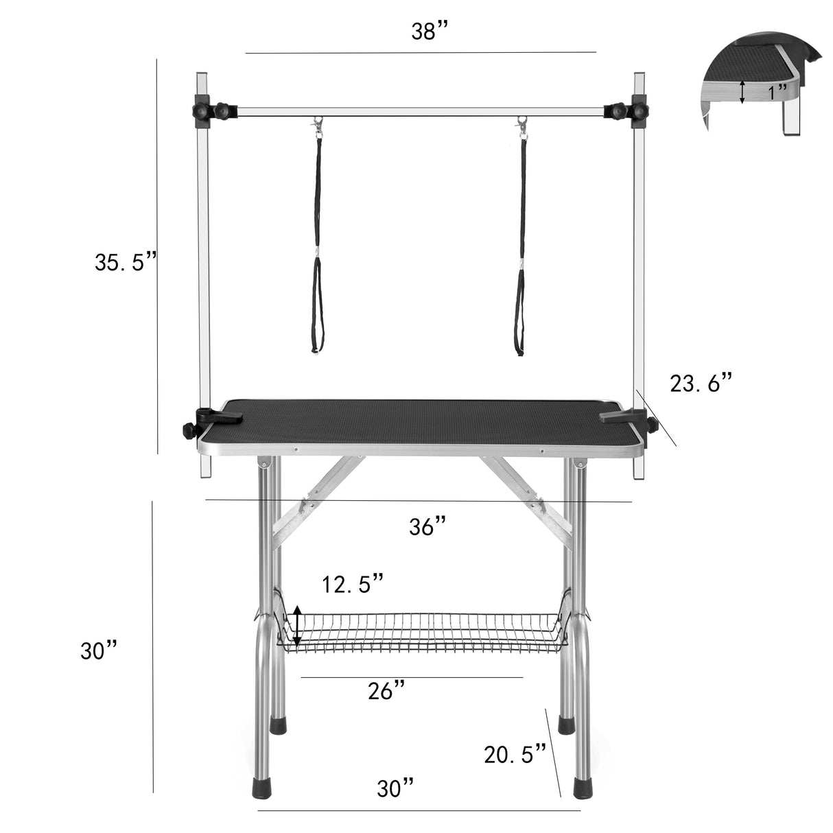 Professional Dog Pet Grooming Table Adjustable Heavy Duty Portable With Arm & Noose & Mesh Tray - Black