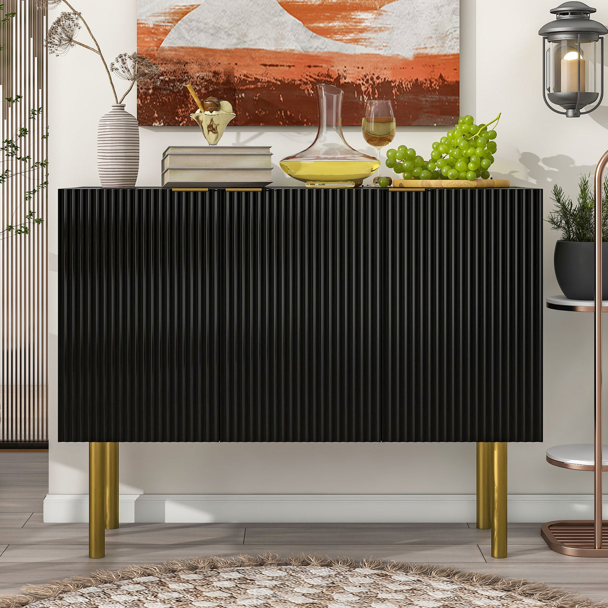 Modern Simple & Luxury Style Sideboard Particle Board & Board Cabinet With Gold Metal Legs & Handles, Adjustable Shelves For Living Room, Dining Room