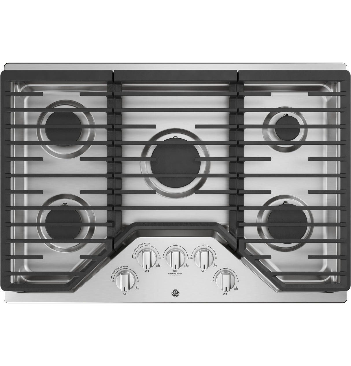 GE(R) 30" Built-In Gas Cooktop with 5 Burners and Dishwasher Safe Grates - (JGP5030SLSS)