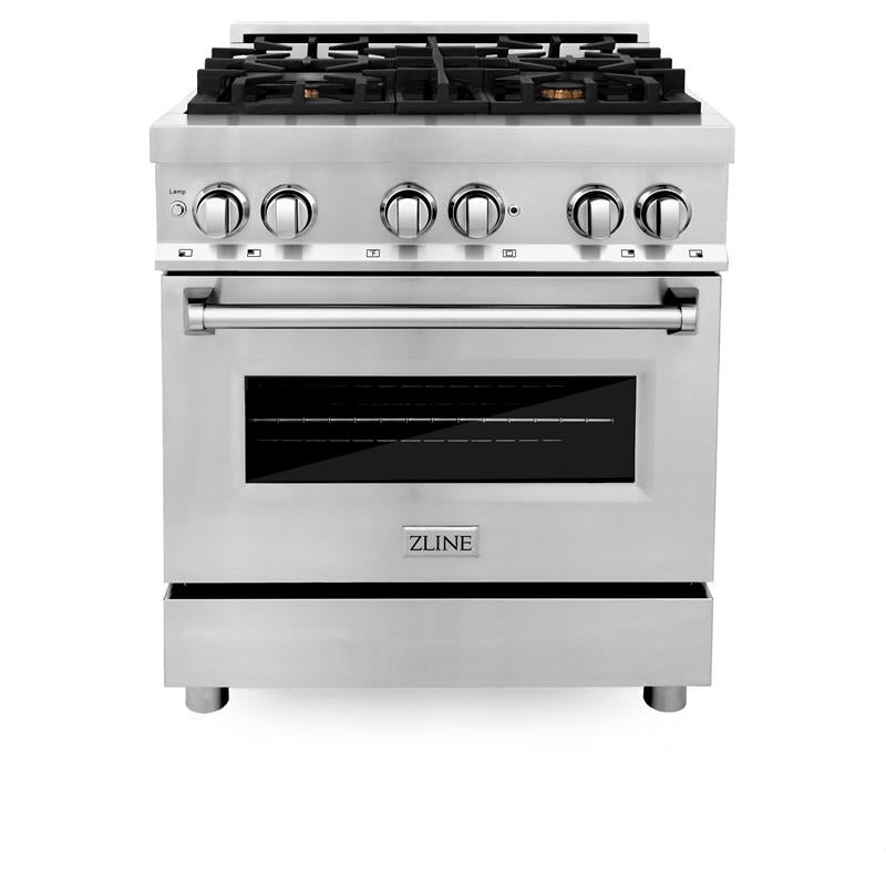 ZLINE 30 in. Dual Fuel Range with Gas Stove and Electric Oven in Stainless Steel (RA30) [Color: Stainless Steel With Brass Burners] - (RABR30)