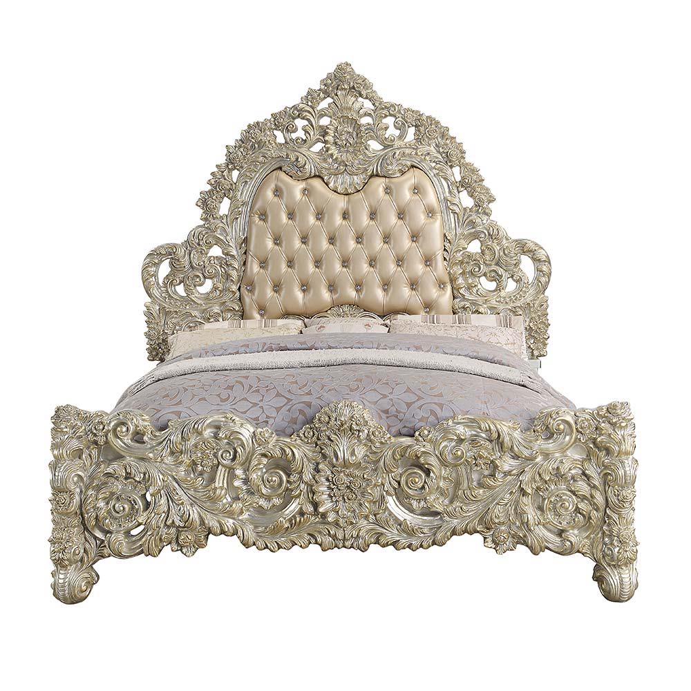 Sorina - Eastern King Bed - PU & Antique Gold Finish