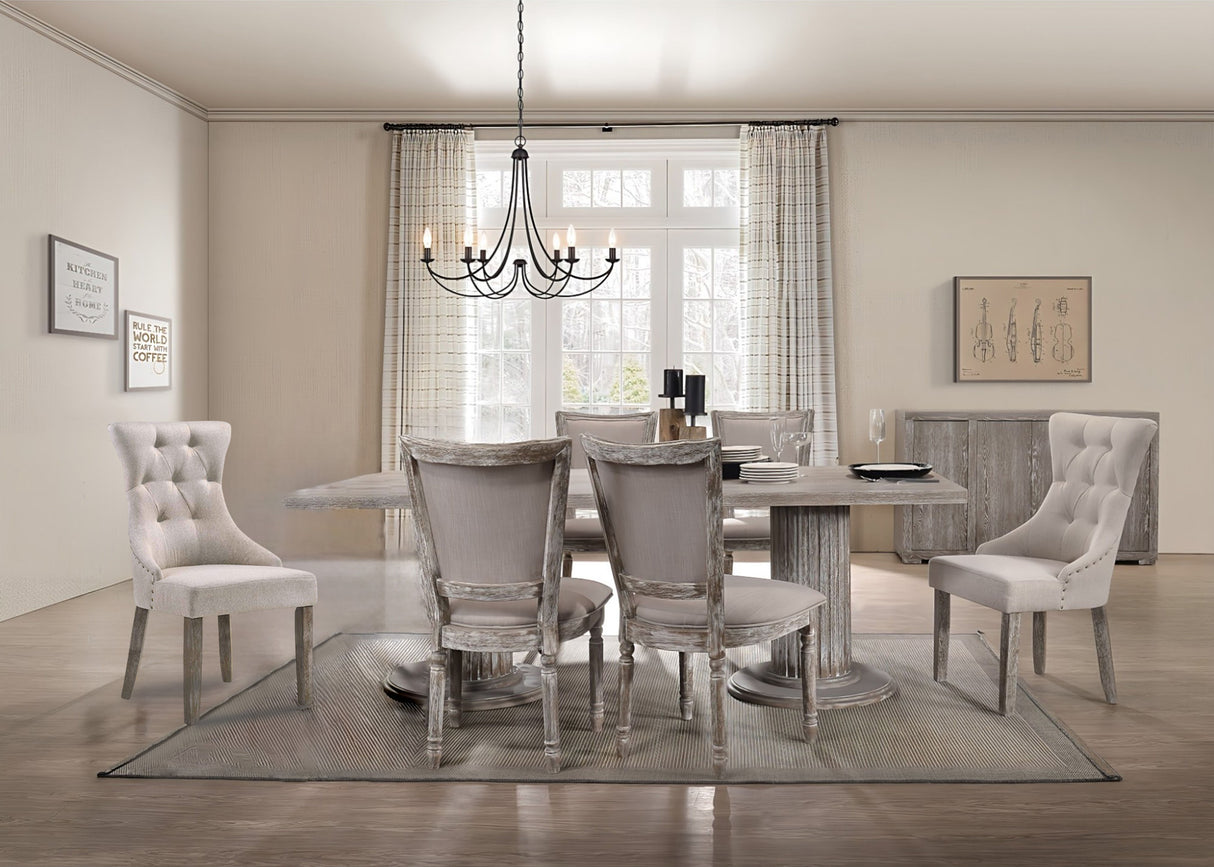 Gabrian - 7 Pieces Dining Room Set, Reclaimed - Beige / Gray