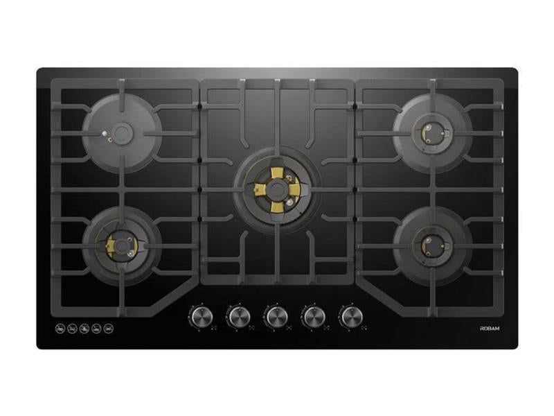 ROBAM Black Gold Series 36 in. 5-Burner 37,200 BTU Gas Cooktop with Brass Burners, Power Burner at 17,000 BTU, Waterproof from Water & Residues, Continuous Grates, Safety Flame Shutoff - (ROBAMZG9500B)