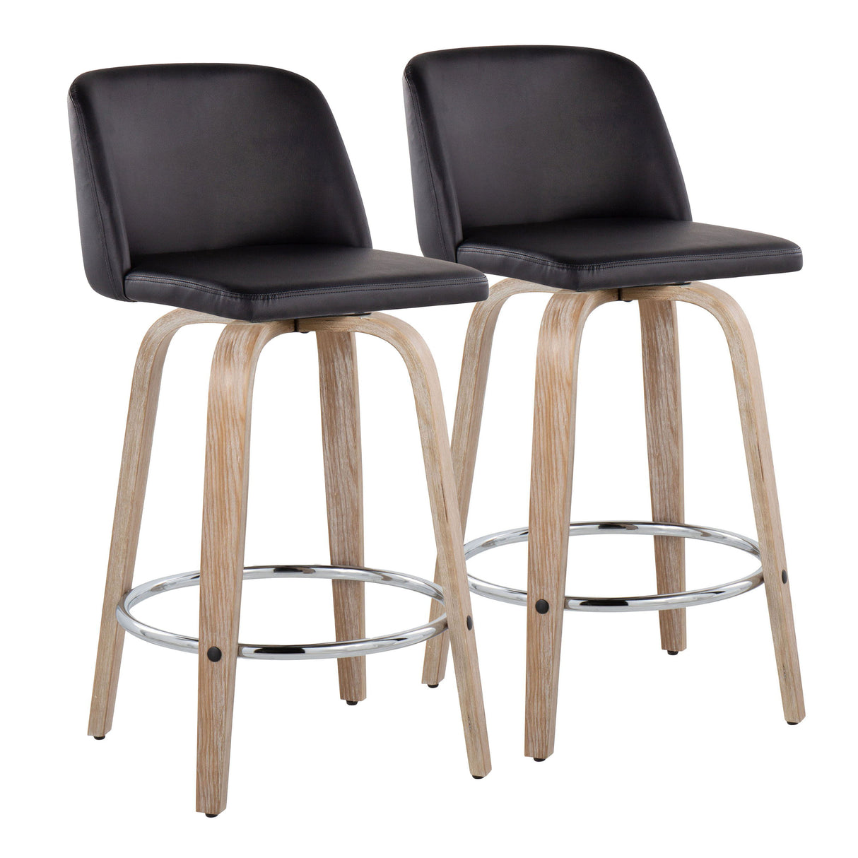 Toriano - Modern Design Fixed Height Counter Stool With Swivel With Round Footrest (Set of 2)