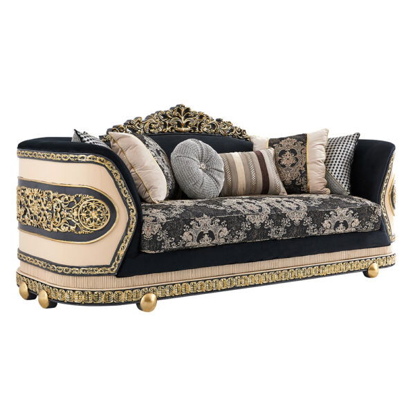 HD-9012 - 3 Piece Sofa Set - Black / Beige / Gold