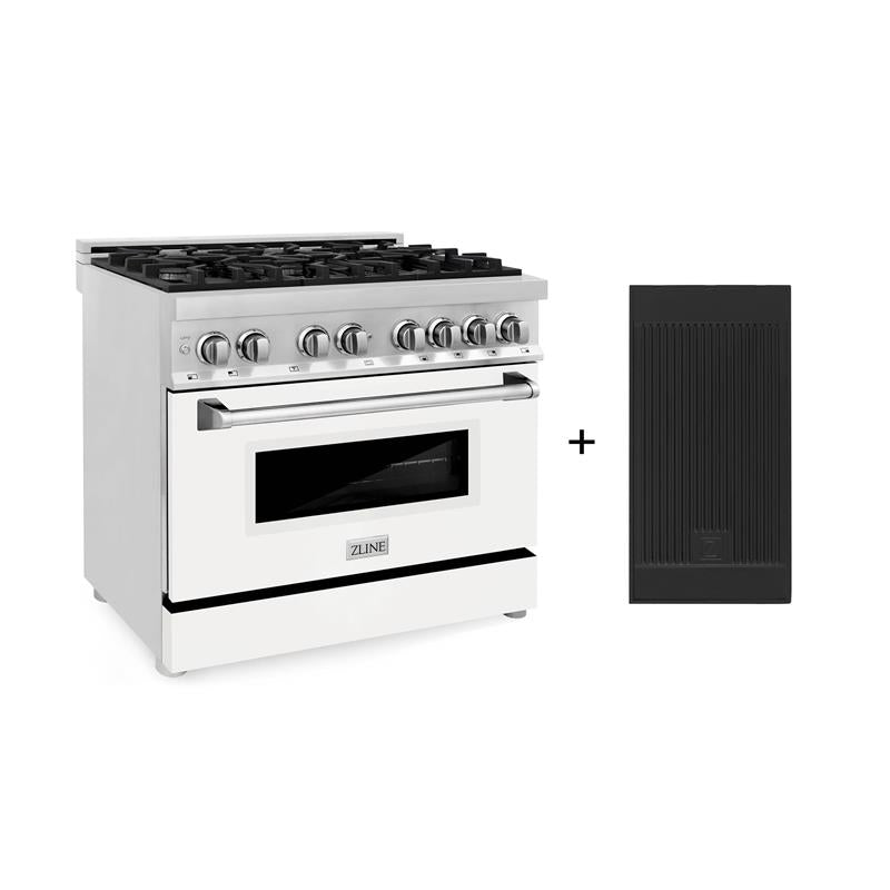 ZLINE 36 in. 4.6 cu. ft. Electric Oven and Gas Cooktop Dual Fuel Range with Griddle and White Matte Door in Stainless Steel (RA-WM-GR-36) - (RAWMGR36)