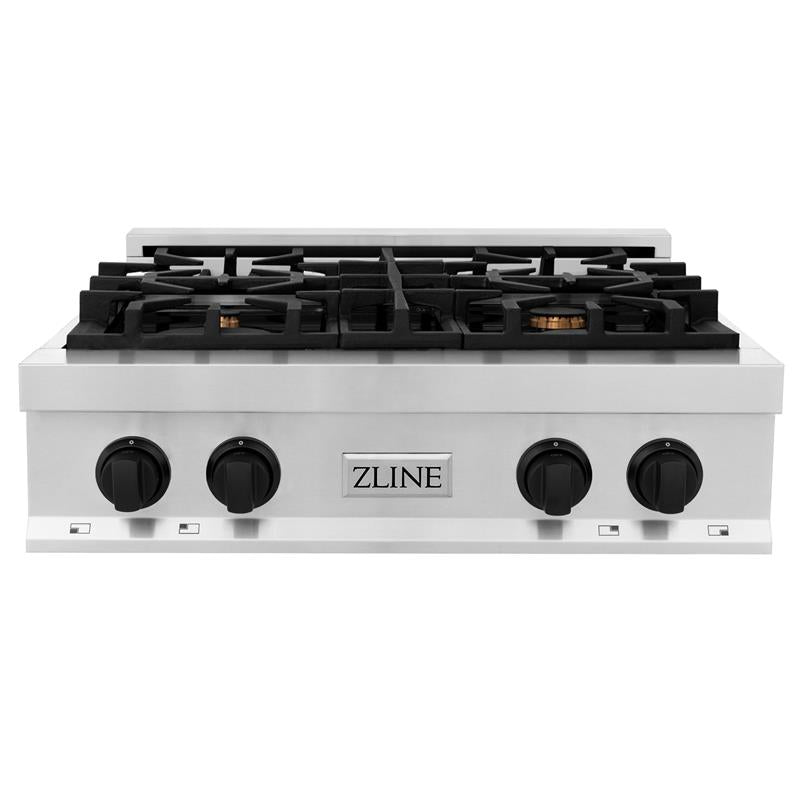 ZLINE Autograph Edition 30" Porcelain Rangetop with 4 Gas Burners in Stainless Steel with Accents (RTZ-30) - (RTZ30MB)