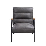 Nignu - Accent Chair - Gray Top Grain Leather & Matt Iron Finish