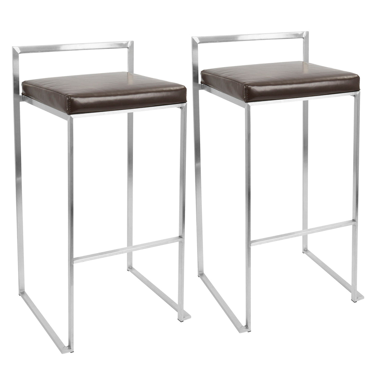 Fuji - Stackable Barstool - Brown Faux Leather (Set of 2)