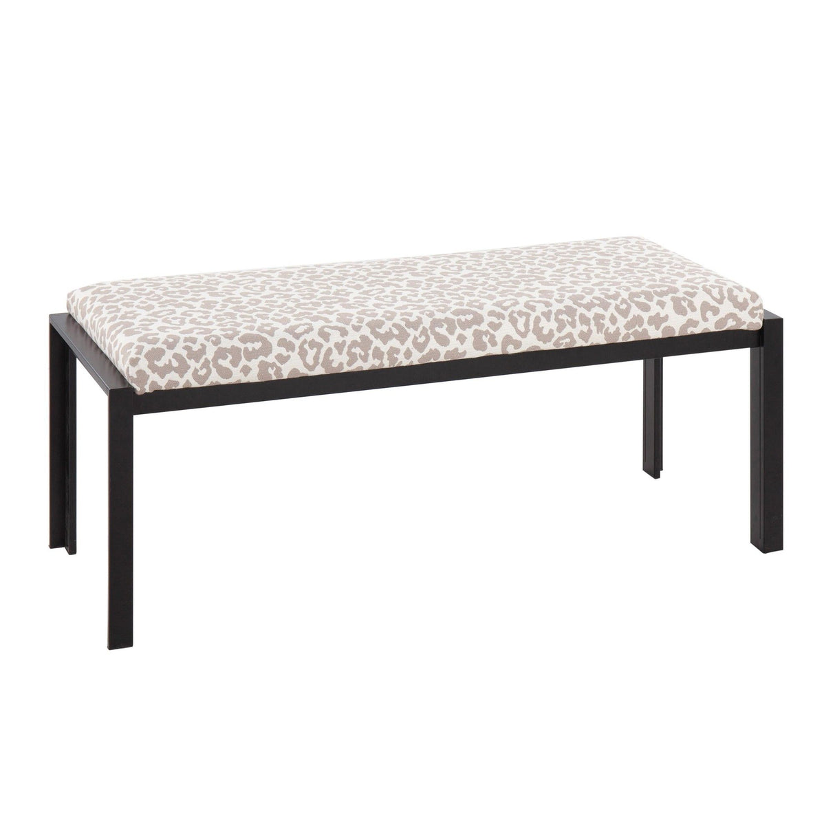 Fuji - Bench - Black Metal And Beige Leopard Fabric