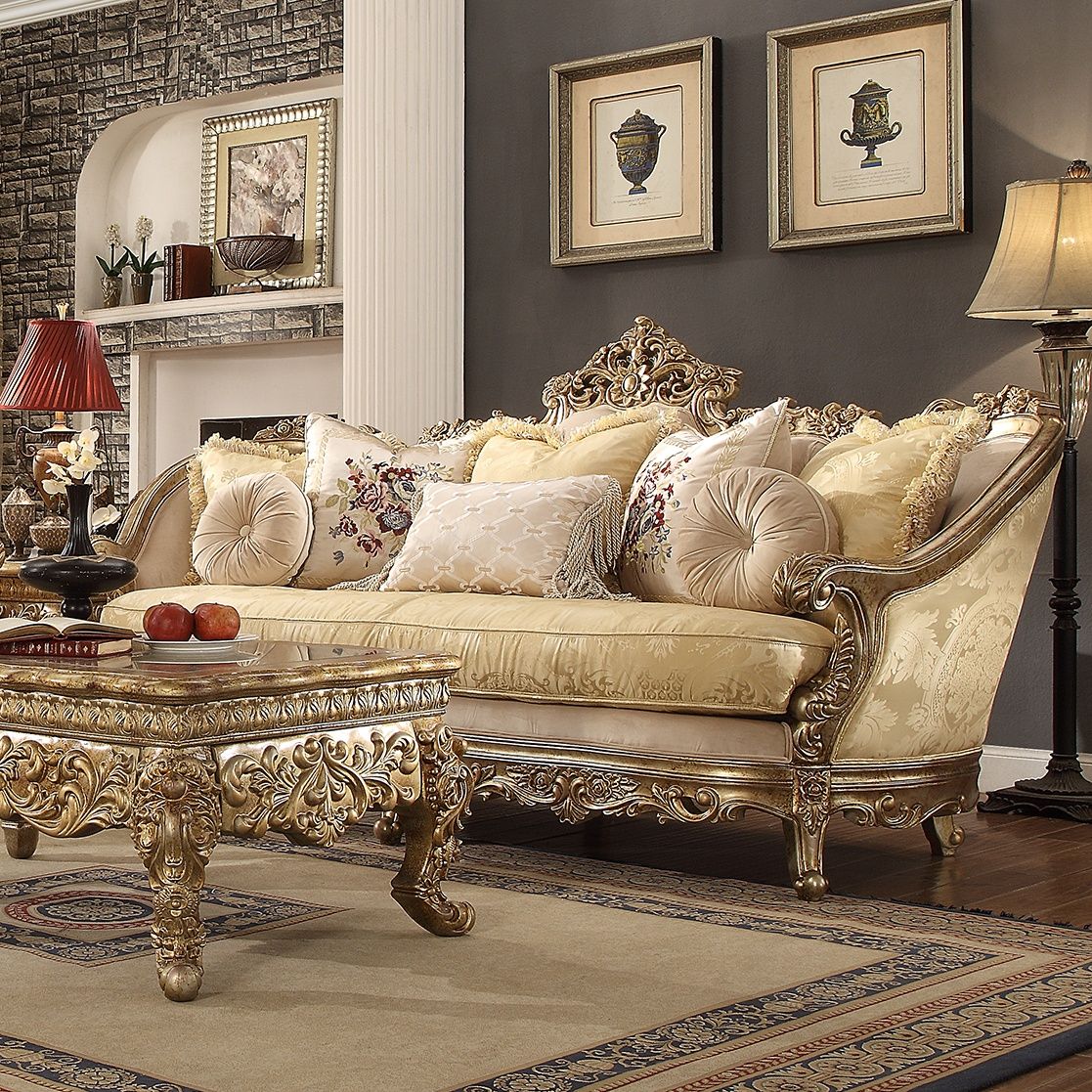 HD-2626 - 3 Piece Sofa Set - Gold With Rust Highlights