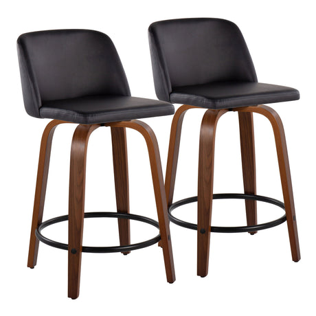 Toriano - Mid Century Modern, Fixed Height Counter Stool & Swivel And Round Footrest (Set of 2)