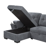 Toby - Woven Fabric Reversible Sleeper Sectional Sofa With Storage Chaise Cup Holder Charging Ports And Pockets