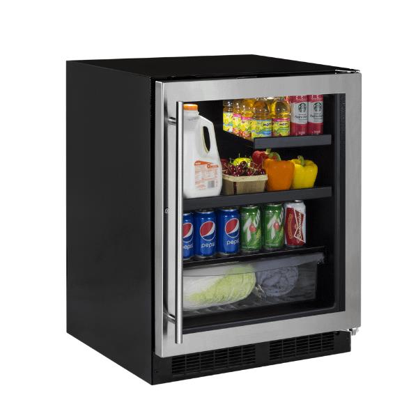 24-In Low Profile Built-In Beverage Center With Convertible Shelf And Maxstore Bin with Door Style - Stainless Steel Frame Glass - (MABV224SG31A)