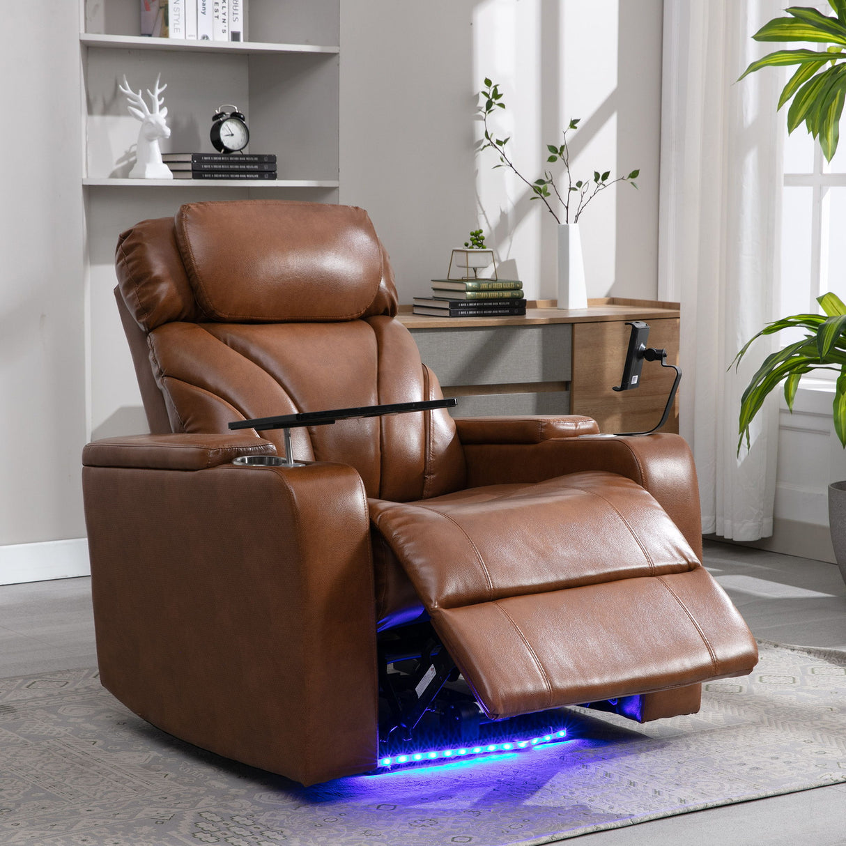 Power Motion Recliner With USB Charging Port And Hidden Arm Storage, Home Theater Seating With Convenient Cup Holder Design, And Stereo