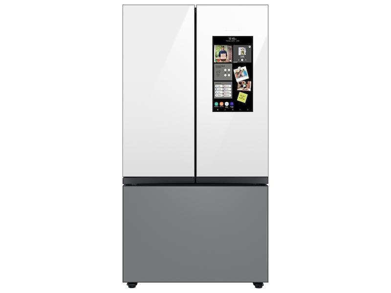 Bespoke 3-Door French Door Refrigerator (24 cu. ft.) - with Top Left and Family Hub(TM) Panel in White Glass - and Matte Grey Glass Bottom Door Panel - (RF24BB69006MAA)