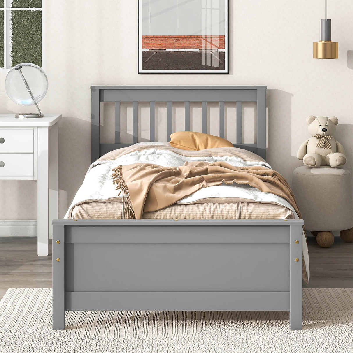 Bed With Headboard And Footboard For Kids, Teens, Adults, With A Nightstand