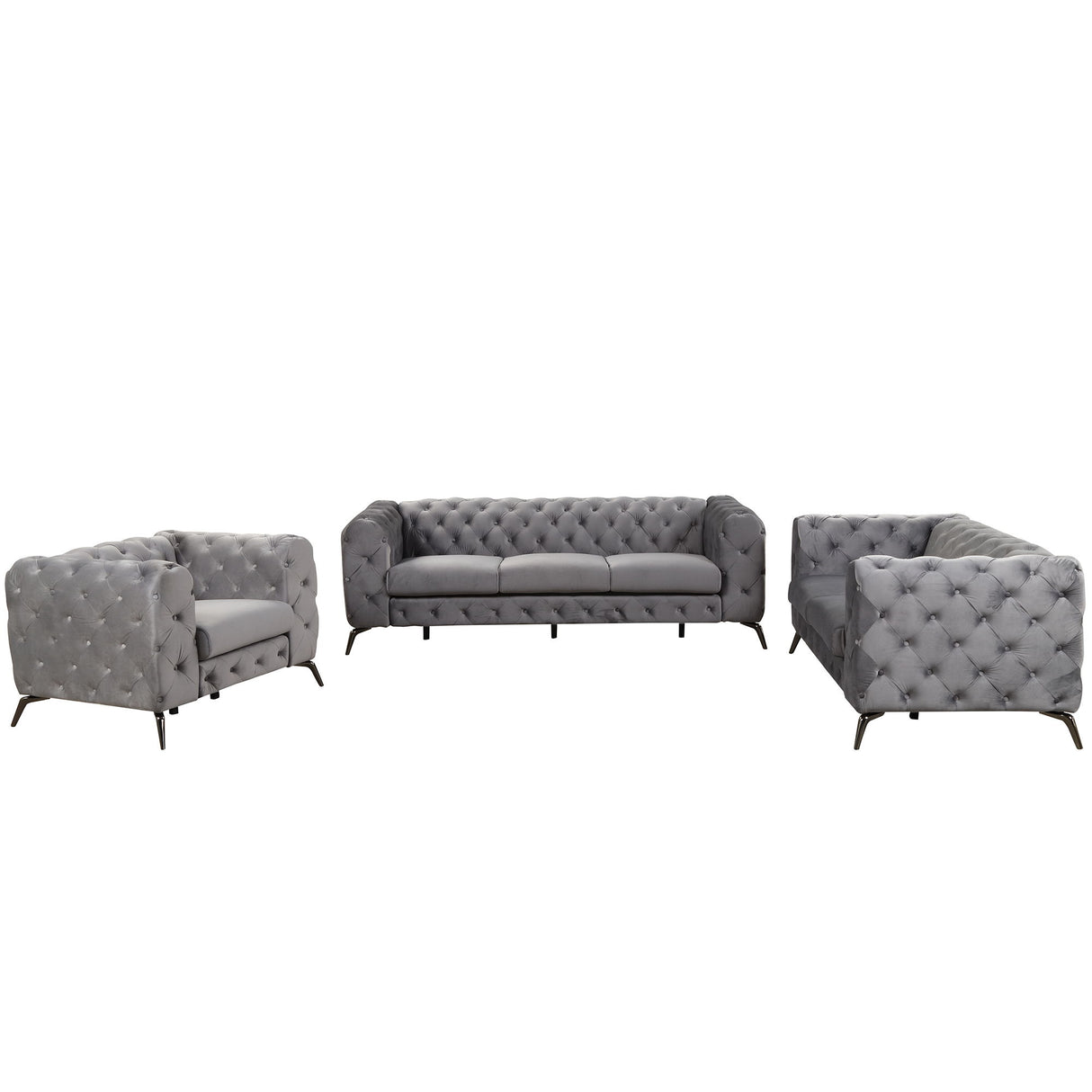 3 Piece Sofa Sets Modern With Sturdy Metal Legs, Velvet Upholstered Couches Sets Including Three Seat Sofa, Loveseat And Single Chair For Living Room Furniture Set