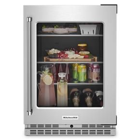 24" Undercounter Refrigerator With Glass Door And Shelves With Metallic Accents