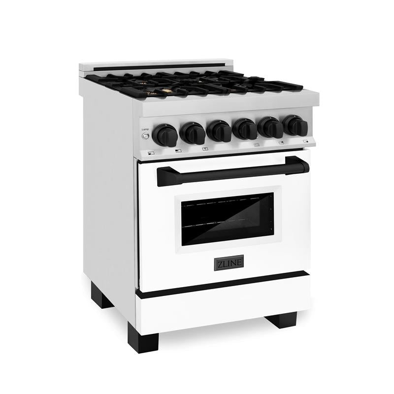 ZLINE Autograph Edition 24" 2.8 cu. ft. Dual Fuel Range with Gas Stove and Electric Oven in Stainless Steel with White Matte Door and Accents (RAZ-WM-24) [Color: Matte Black] - (RAZWM24MB)