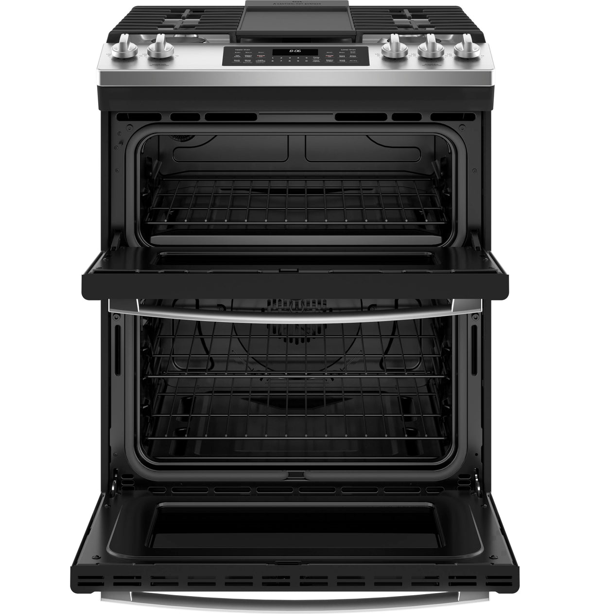 GE(R) 30" Slide-In Front Control Gas Double Oven Range - (JGSS86SPSS)