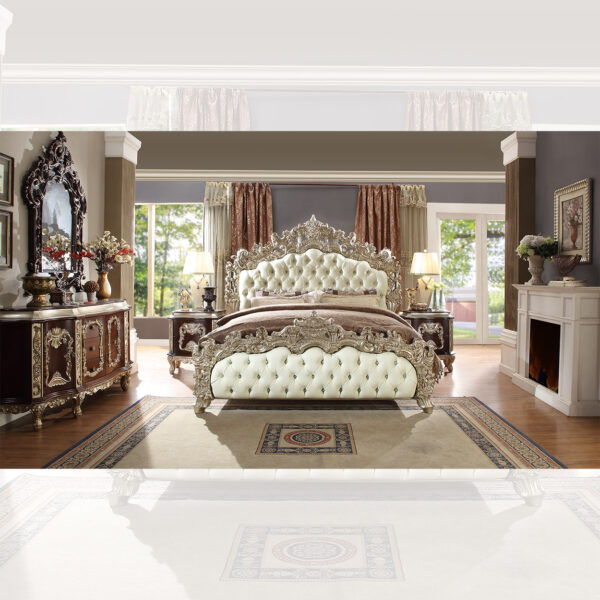 HD-8017 - 5 Piece Eastern King Bedroom Set - Silver With Brown Cherry Accent Pieces