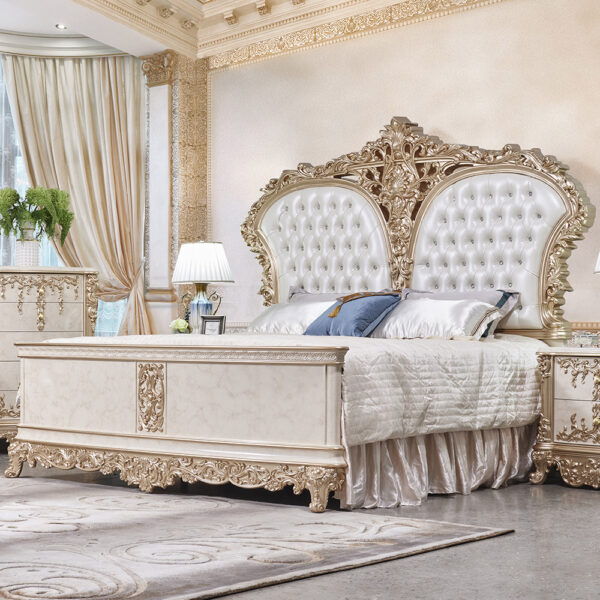 HD-9102 - 5 Piece Bedroom Set - Champagne With Ivory Marbling