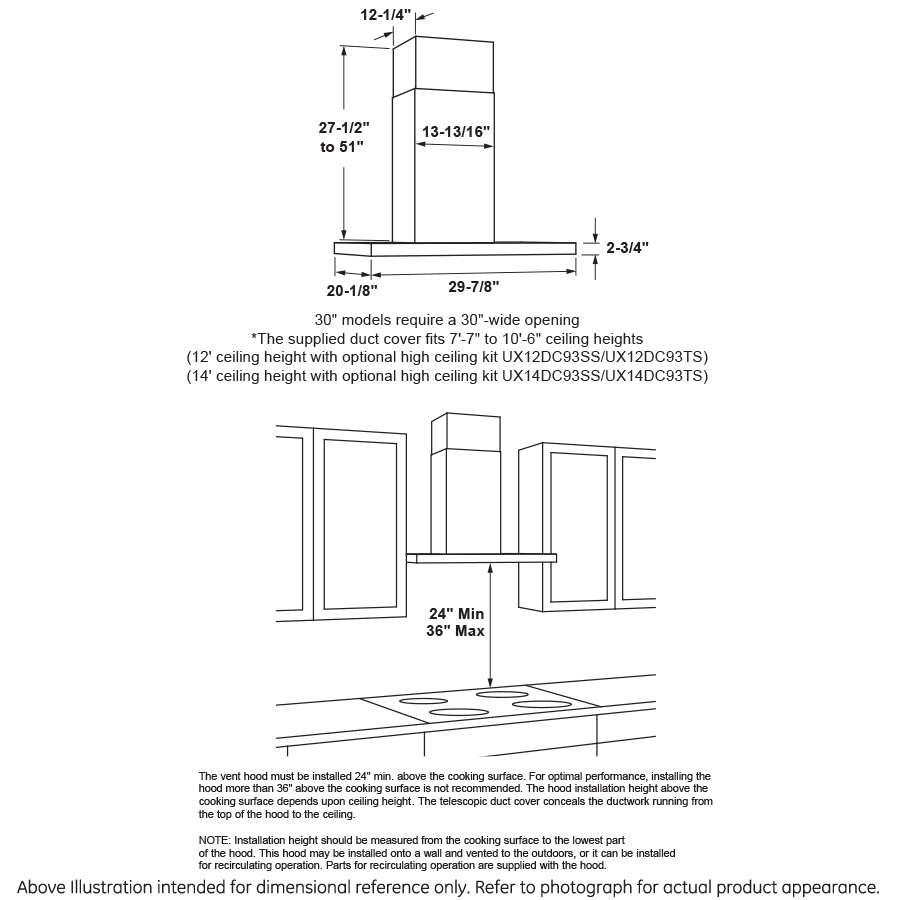 30" Smart Designer Wall Mount Hood w/ Perimeter Venting - (UVW9301BLTS)