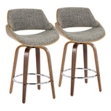 Fabrizzi - Mid Century Modern Fixed Height Counter Stool With Swivel With Round Footrest (Set of 2)